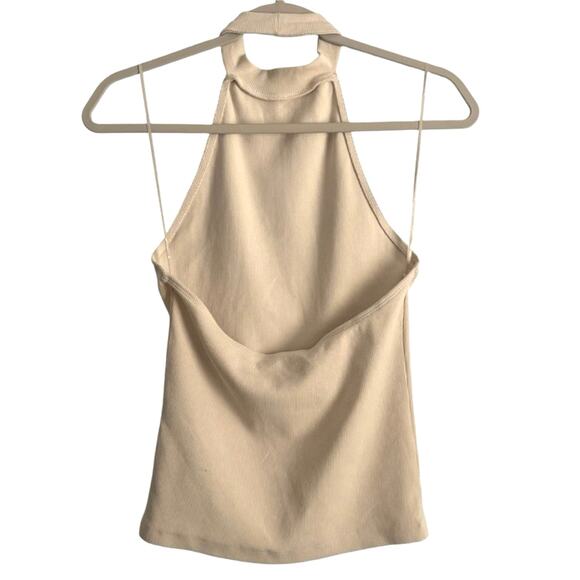 Topshop Ribbed Knit Halter Top Open Back Cream Tank Small NWT - Picture 5 of 7